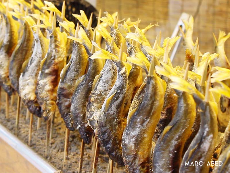 Shioyaki salted fish skewers